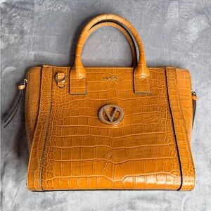 Valentino Crocodile-Embossed Brown Satchel